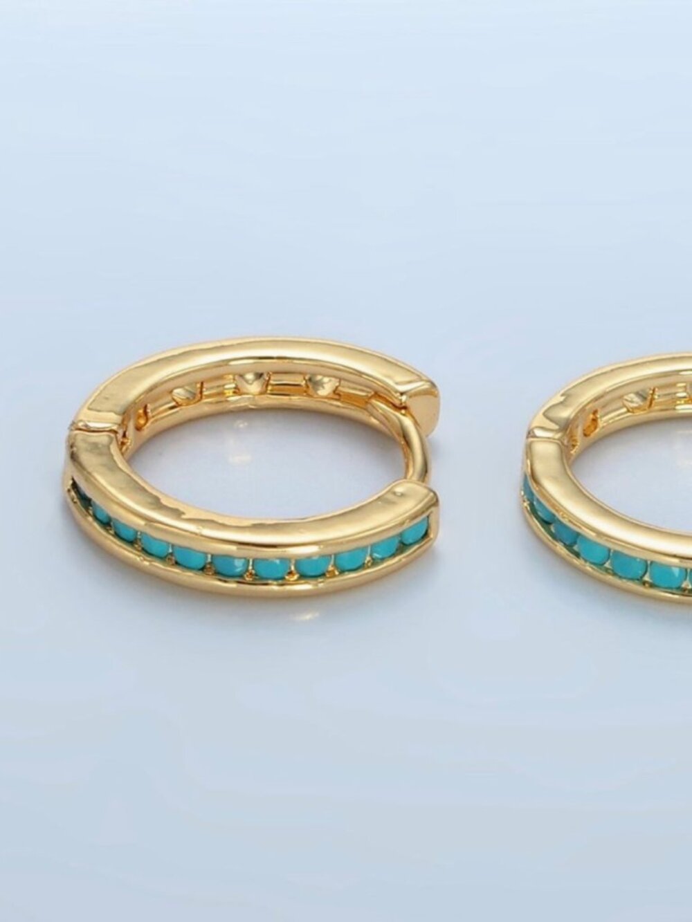 24K Gold Filled Turquoise Micro Paved Huggie Earrings